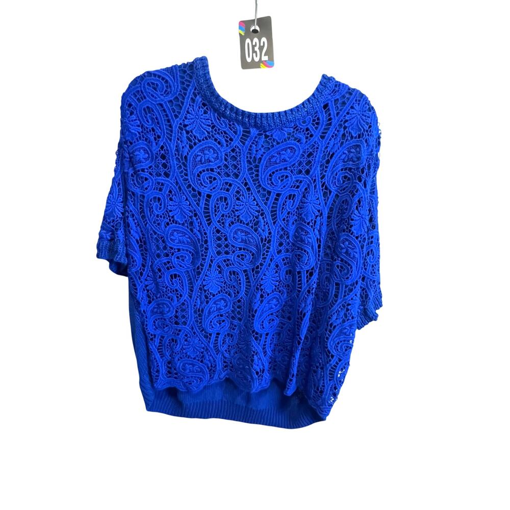 Simply Be Plus Size 28/30 Royal Blue Lace Paisley Front Knit Back Sweater Top